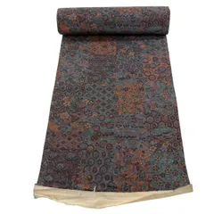 反物 秀品 小紋 紬地 草花 亀甲 茶紫 正絹 【中古】