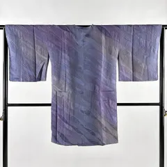 【美品】 道行 身丈99cm 裄丈65cm M 和装コート 角衿 落款 幾何学模様 染め分け 青紫 正絹 名品 【中古】