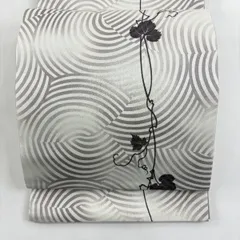 袋帯 名品 蔦 幾何学 銀糸 灰紫 全通 正絹 【中古】