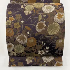袋帯 名品 菊 桔梗 茶紫 六通 正絹 【中古】