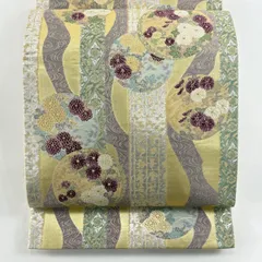 【美品】 袋帯 名品 菊 丸文 金糸 箔 金色 六通 正絹 【中古】