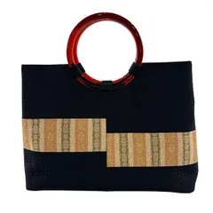 【美品】 和装バッグ 優品 カジュアル 草花 縞 箔 黒 和装小物  【中古】