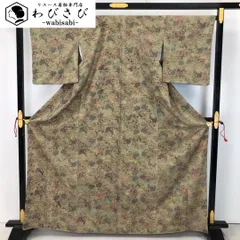 小紋 型染 花模様 藁色 縮緬 トールサイズ K-5588