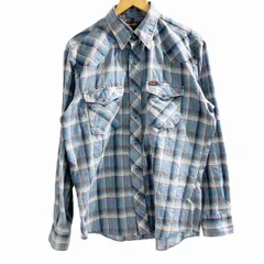 ラングラー WRANGLER 80S ヴィンテージ ウエスタンシャツ 長袖 チェック 青 ブルー系 L ■MET1