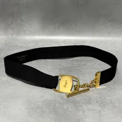 Salvatore Ferragamo サルヴァトーレフェラガモ リボンベルト チェーンベルト ゴールド金具 ブラック 黒 レディース