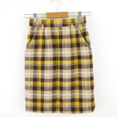 アプワイザーリッシェ Apuweiser-riche ひざ丈スカート タイト チェック ベージュ 黄 茶 0 *A64