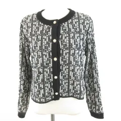 エムズエキサイト EMSEXCITE ニットカーディガン 長袖 黒 白 F *A701