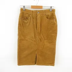 ジーユー GU タイトスカート ひざ丈 コーデュロイ ストレッチ 茶 L *T451