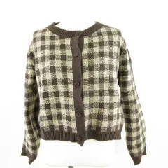 グレイル GRL アンサンブルニット カーディガン 長袖 キャミソール チェック 茶 ベージュ M *A933