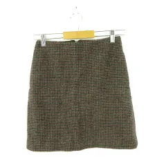 ユニクロ UNIQLO ウールブレンドミニスカート チェック ブラウン 58 *A732