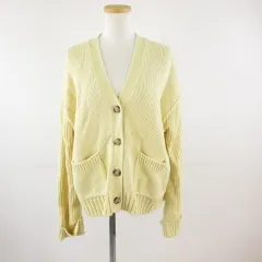 ジーユー GU ニットカーディガン ダブルポケット 長袖 黄 XL *T288