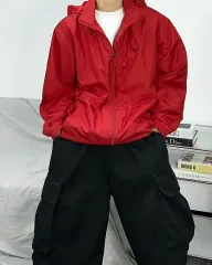 NIKE 90s レッド 起毛 ウィンドブレーカー アウター L