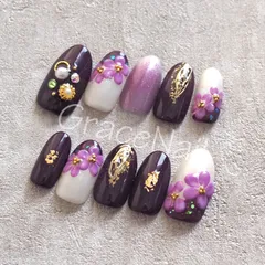 No.1019 現品販売！ネイルチップ　成人式卒業式袴着物和柄振袖