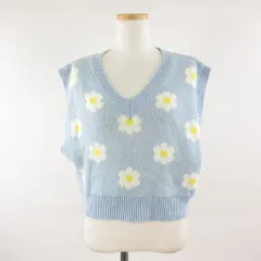 イング INGNI ニットベスト Vネック 花柄 水色 M *T703