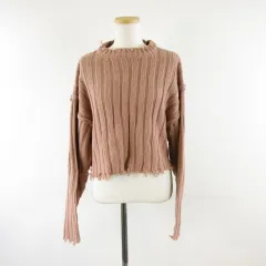 グレイル GRL クラッシュショートニットトップス 長袖 ピンク F *A405