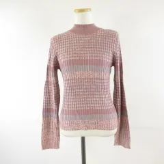 グレイル GRL ニット セーター 長袖 モックネック ボーダー ピンク L *T82