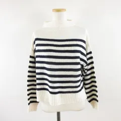 アースミュージック&エコロジー EARTH MUSIC & ECOLOGY Natural Label ニット セーター ボーダー 長袖 アイボリー 紺 F *A823