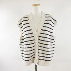 ジーユー GU ニットベスト ボーダー オフホワイト 紺 M *A656