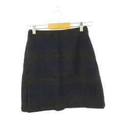 ユニクロ UNIQLO ウールブレンドミニスカート チェック 紺 茶 58 *A736