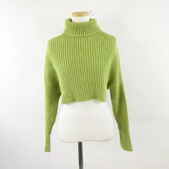 グレイル GRL タートルネッククロップ丈ニットトップ 長袖 黄緑 F *A242