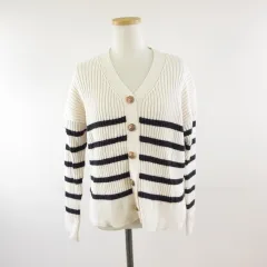 エディット シーン Edit Sheen ニットカーディガン 長袖 ボーダー オフホワイト 白 *T21