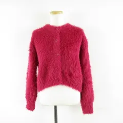 ジーユー GU フェザーヤーンクロップドカーディガン 長袖 ピンク M *A696