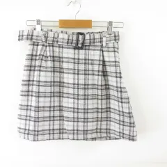 アースミュージック&エコロジー EARTH MUSIC & ECOLOGY スカート ミニ チェック オフホワイト 白 茶 S *T825