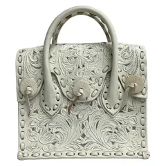 Carving Tribes(カービングトライブス) ハンドバッグ - 白 花柄/型押し加工/ラメ レザー