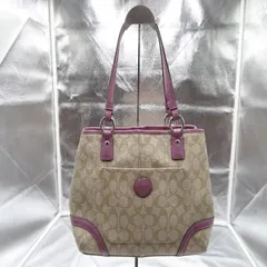 COACH コーチ トートバッグ ベージュ/パープル ピンク オーバルパターン ヘリテージシグネチャー
