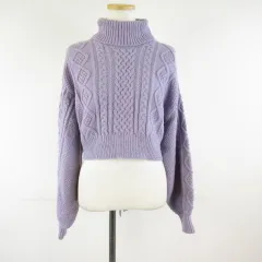 ヘザー Heather ニット セーター 長袖 タートルネック クロップド丈 紫 F *T917