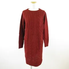 ショコラフィネローブ chocol raffine robe ニットワンピース ひざ丈 長袖 赤 F *T9