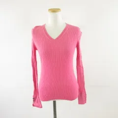 バナナリパブリック BANANA REPUBLIC リブニット Vネック 長袖 ピンク S *A867