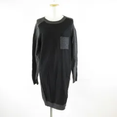 プラステ PLST ニットワンピース 長袖 ひざ丈 黒 グレー 2 *T389