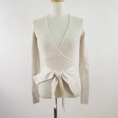 ザラ ZARA ニット 長袖 リブ オフホワイト S *T629