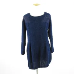 ロイヤルパーティー ROYAL PARTY ニットワンピース ミニ 刺繍 長袖 紺 38 *A2