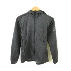 アディダス adidas パーカー 長袖 ジップアップ ロゴ 黒 グレー S *T366