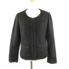 ビームスライツ BEAMS Lights ノーカラージャケット 長袖 ツイード 黒 40 *T23