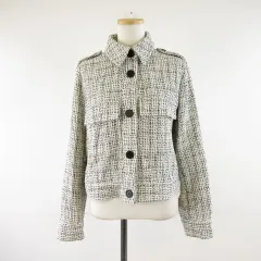 ザラ ZARA ツイードジャケット 長袖 総柄 オフホワイト 黒 S *A292