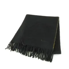 アクアスキュータム AQUASCUTUM シルクマフラー カシミヤ フリンジ 総柄 黒 茶 *A534