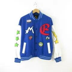 メゾンエメラルド MAISON EMERALD スタジャン スタジアムジャンパー 長袖 ワッペン 青 L *T176