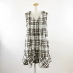 アンミール An Mille ノースリーブワンピース ミニ チェック 白 茶 M *A545