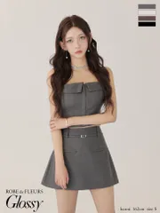 グレー [GL4317-2508]【ROBE de FLEURS Glossy/ローブドフルール グロッシー】ツイル/ フロントファスナー/ セットアップ/ ミニドレス/ キャバドレス/ AngelR