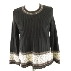 リブニット セーター 丸首 長袖 黒 42 *A619