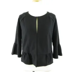 ナチュラルビューティーベーシック NATURAL BEAUTY BASIC ノーカラージャケット 七分袖 黒 M *T792