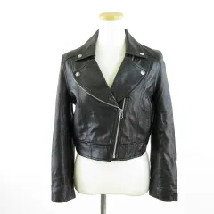 スナイデル SNIDEL ラムレザーライダースジャケット ジップアップ ショート丈 長袖 黒 0 *A887