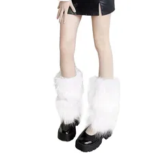 【新品】 [ポクミル] レッグウォーマー レディース 暖かい 25cm/40cm 足首ウォーマー 防寒 靴下 ファー レッグウォーマー ロング 厚手 フェイクファー 長靴 ルーズソックス レディース おしゃれ 可愛い 冷え対策 女性 (ホワイト-25cm, 1