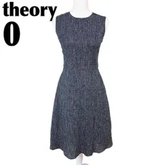 【美品】theory 麻混 ノースリーブフレアワンピース 0 ネイビー