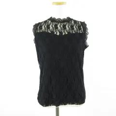 ナイスクラップ NICE CLAUP カットソー ノースリーブ レース 黒 M *T443