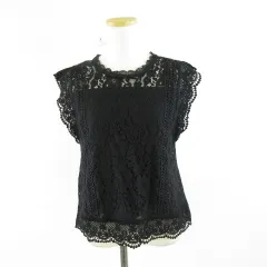 グラシア GLACIER レースカットソーノースリーブ 黒 L *A652