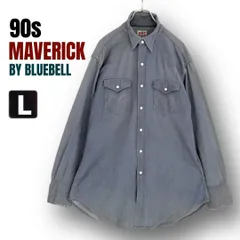 90s マーベリック/ブルーベル★復刻70sウエスタンシャツ★MAVERICK★ブルーグレー★ラングラージャパン製★メンズL   #2601J019